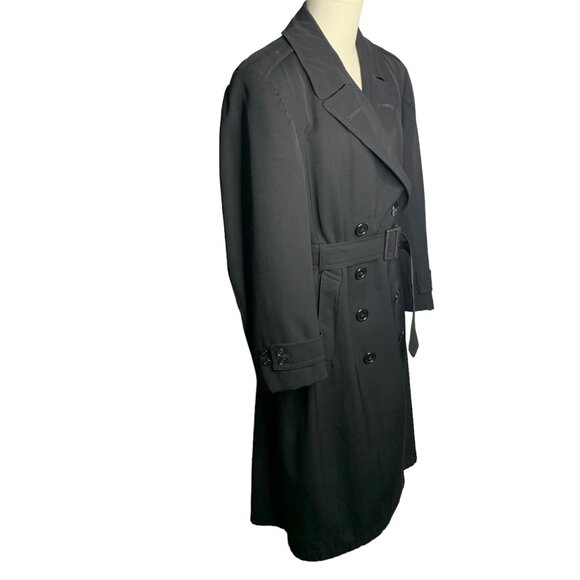 Vintage 40s WWII US Navy Uniform Trench Coat Size 41 Black Wool Unlined Belted - Picture 3 of 7
